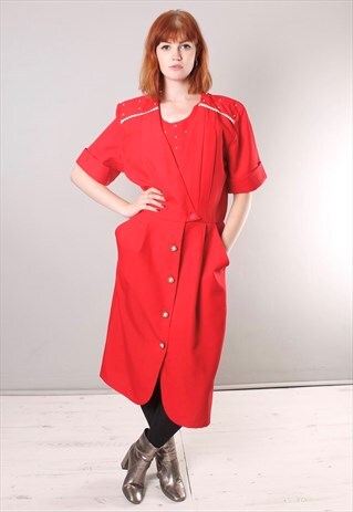 VINTAGE 80S BEADED BUTTON SKIRT WRAP STYLE MIDI DRESS