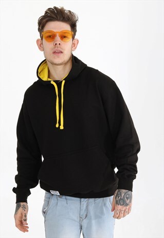 VARSITY STYLE HOODIE BLACK WITH YELLOW TRIM