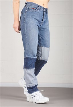Vintage Tommy Hilfiger Mom Jeans in Blue Patchwork Denim W30