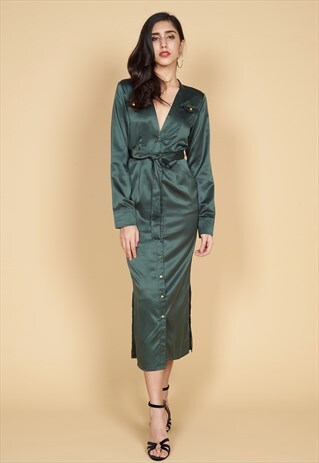 LORDE BUTTON UP MAXI DRESS IN EMERALD GREEN
