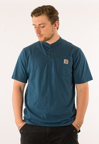 VINTAGE BLUE CARHARTT BUTTON DOWN TEE T-SHIRT