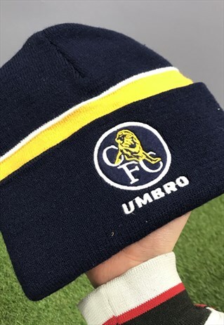 VINTAGE UMBRO CHELSEA FC WINTER BEANIE HAT IN NAVY BLUE WITH