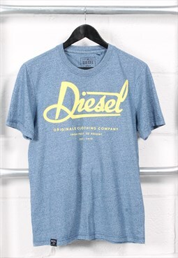 Vintage Diesel T-Shirt in Blue Crewneck Plain Tee Small