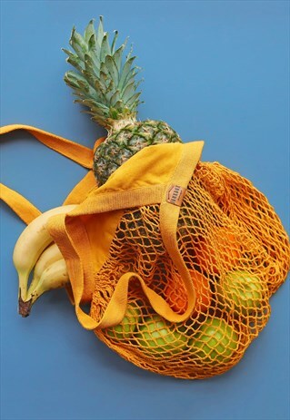 JUNKBOX ORGANIC COTTON STRING GROCERY BAG IN MUSTARD