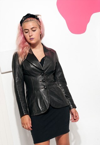 LEATHER JACKET 70S VINTAGE COAT IN BLACK