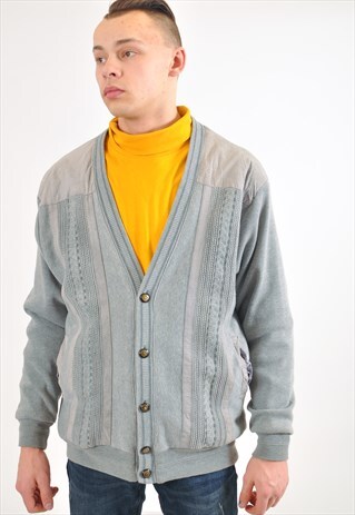 VINTAGE LINED RETRO CARDIGAN IN GREY