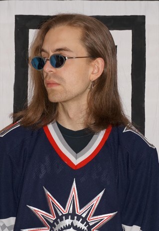 VINTAGE 90'S / Y2K BLUE AND SILVER OVAL SUNGLASSES