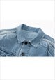 PATCHWORK DENIM JACKET 3D PUFF JEAN COLLEGE BOMBER IN BLUE