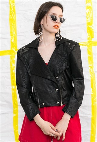 BLACK AND SILVER SNAKESKIN PATTERN JACKET