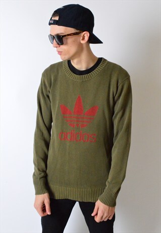 VINTAGE 90S KHAKI KNIT ADIDAS JUMPER