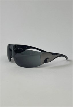 Prada Sunglasses Vintage Y2K Flame Rimless Wrap Black