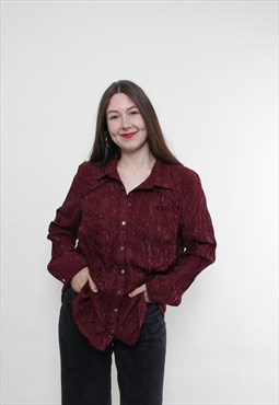 Vintage 90s leopard blouse, red loose button up blouse
