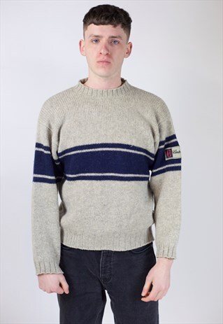 VINTAGE 90S BEIGE AND NAVY KNIT JUMPER