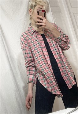 Vintage Shirt Y2K Plaid Grunge Oversized Top in Pink