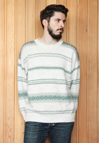 VINTAGE 1980S GREEN PATTERNED JUMPER