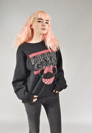 VINTAGE BLACK MINNIE MOUSE PRINTED SWEATER