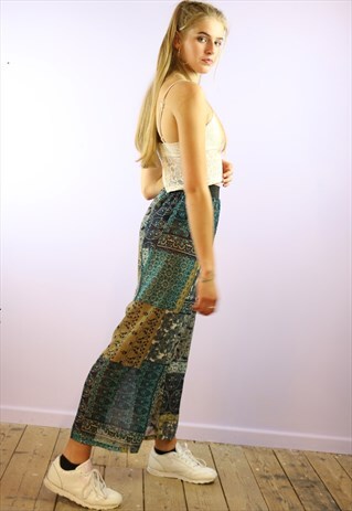 PATCHWORK PRINT CHIFFON CROP PANTS