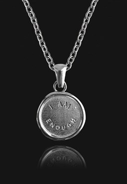Engraved Stamp Style Circular Silver Pendant Necklace