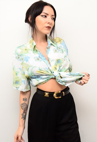 VINTAGE 90'S RETRO FLORAL ABSTRACT PATTERNED OVERSIZED SHIRT