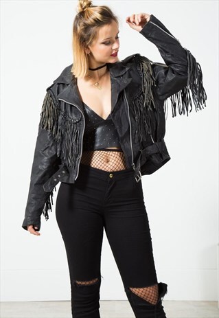 VINTAGE 80S BIKER LEATHER JACKET / S79