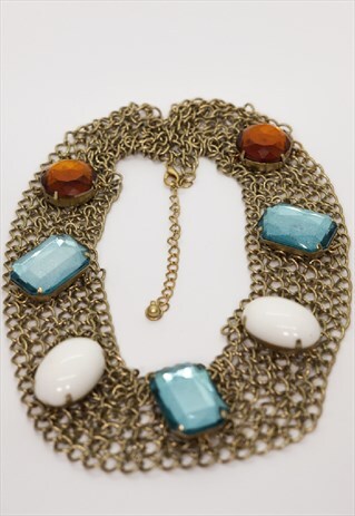 THE VINTAGE CHUNKY COLORED GEM STONE CRYSTAL NECKLACE
