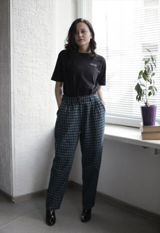 VINTAGE 80'S BLUE/BLACK PATTERNED HIGH WAISTED TROUSERS
