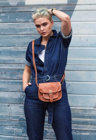 TAN BROWN LEATHER CROSSBODY SADDLEBAG