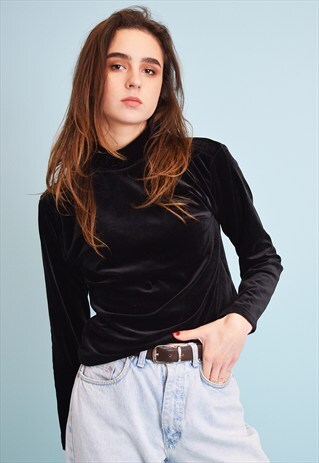 90'S RETRO MINIMALIST GRUNGE VELVET TOP BLOUSE