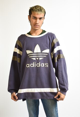 VINTAGE ADIDAS PURPLE BLUE OVERSIZE BIG LOGO SWEATSHIRT