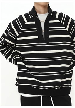 Men's Striped basic POLO zipper sweatshirt A VOL.1