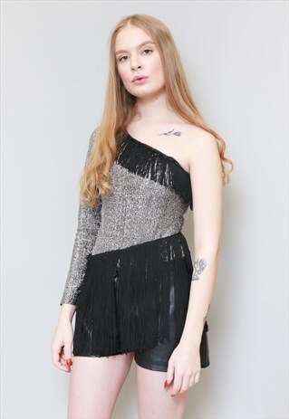 VINTAGE 1980'S SPARKLY SILVER FESTIVAL TASSELED BODY