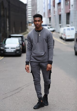 STEEL GREY JUMPER TRACKSUIT WITH CARGO POCKETS