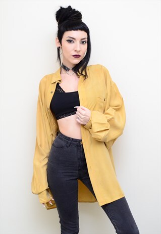 VINTAGE 90'S GENUINE SILK DAFFODIL YELLOW OVERSIZED SHIRT