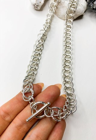 80'S CHUNKY SILVER LOOP CHAIN WITH T-BAR