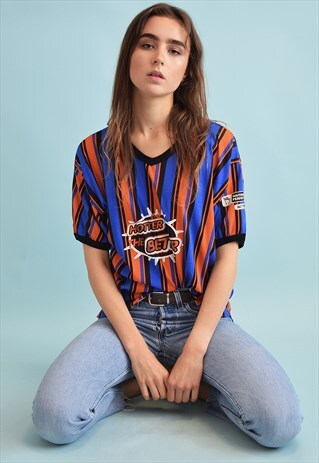 90'S RETRO VARSITY ATHLEISURE STRIPED JERSEY T-SHIRT TOP