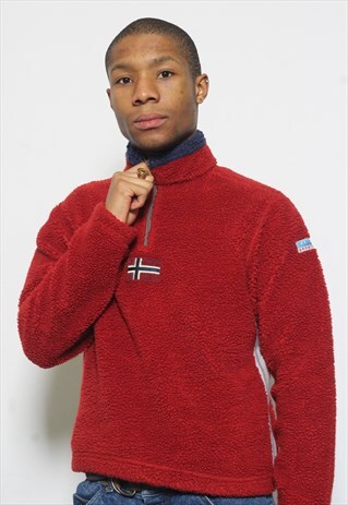VINTAGE NAPAPIJRI 1/4 ZIP LOGO FLEECE RED