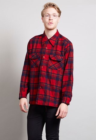 RED 70'S PENDLETON TARTAN WOOL SHIRT