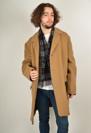 VINTAGE 80'S WOOL LONGLINE SMART CHECK LINED COAT