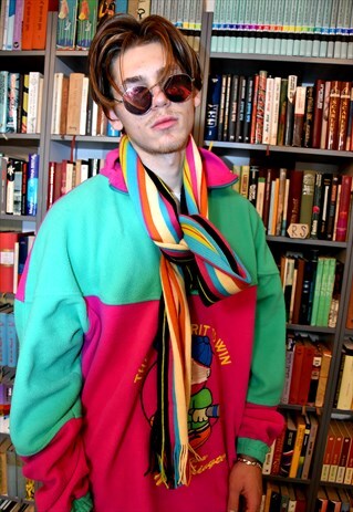 VINTAGE 90S RAINBOW SCARF UNISEX COLOUR BLOCK SHAWL