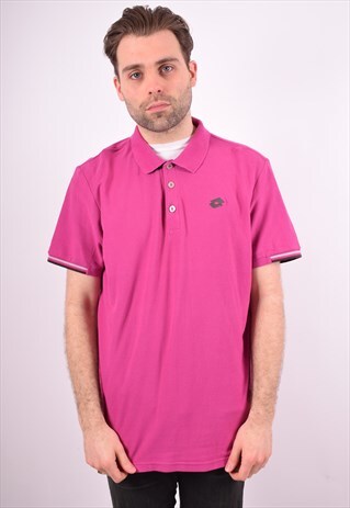 LOTTO MENS VINTAGE POLO SHIRT XXL PINK 90'S