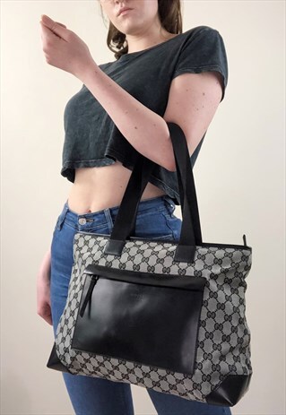 WOMENS GUCCI HANDBAG GREY BLACK GG MONOGRAM PRINT BAG