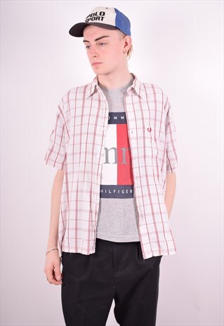 FRED PERRY MENS VINTAGE SHIRT LARGE WHITE 90'S