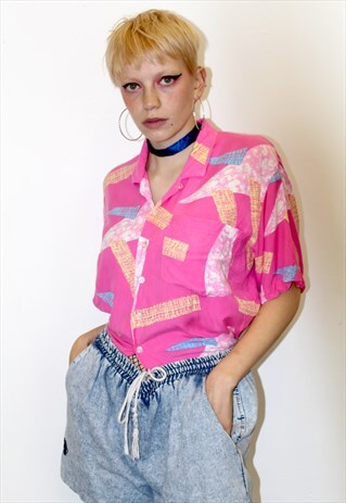 VINTAGE 90S PINK AZTEC FESTIVAL HIPSTER BLOUSE SHIRT TOP
