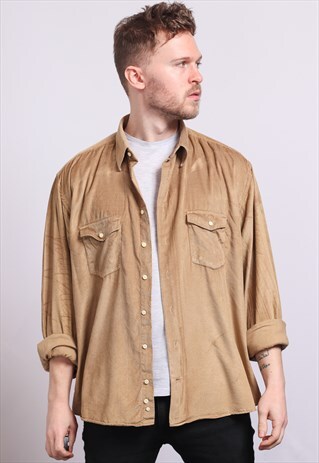 VINTAGE CORDUROY CORD SHIRT BROWN