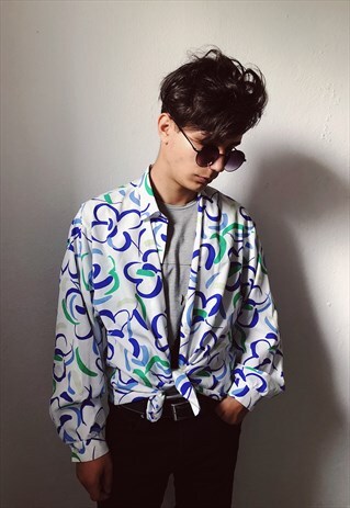 VINTAGE ABSTRACT PATTERNED PUFFY SLEEVED SHIRT