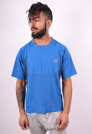 ADIDAS MENS VINTAGE T-SHIRT TOP MEDIUM BLUE 90'S
