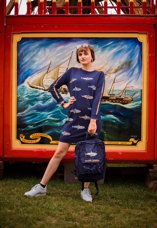 HAND PAINTED SHARKS DRESS, ORGANIC