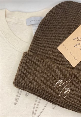 CUFFED RIBBED BEANIE IN ESPRESSO BROWN