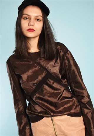 VINTAGE Y2K RETRO KITSCH VELVET & MESH FLARE SLEEVE TOP