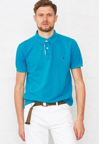 90S VINTAGE BLUE TOMMY HILFIGER SHORT SLEEVE POLO SHIRT